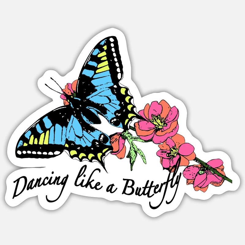 Danser comme un papillon bleu rose Sticker taille S (10 x 10 cm)