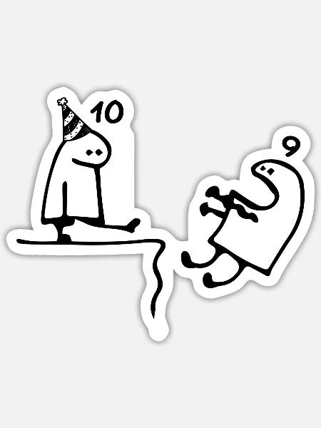 10 Jahre: Abschied 9 Jahre, Herzlichen Glückwunsch zum 10. Geburtstag - Sticker Größe S (10 x 10 cm) - Mattweiß