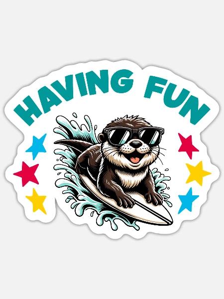 Lustiger surfender Otter mit Sonnenbrille - Sticker Größe S (10 x 10 cm) - Mattweiß