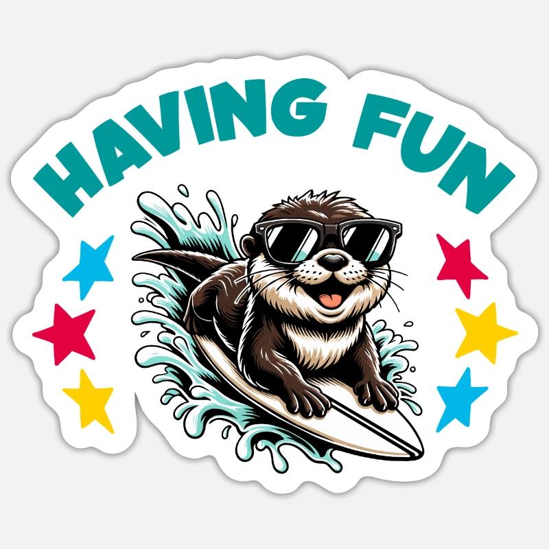 Lustiger surfender Otter mit Sonnenbrille - Sticker Größe S (10 x 10 cm) - Mattweiß