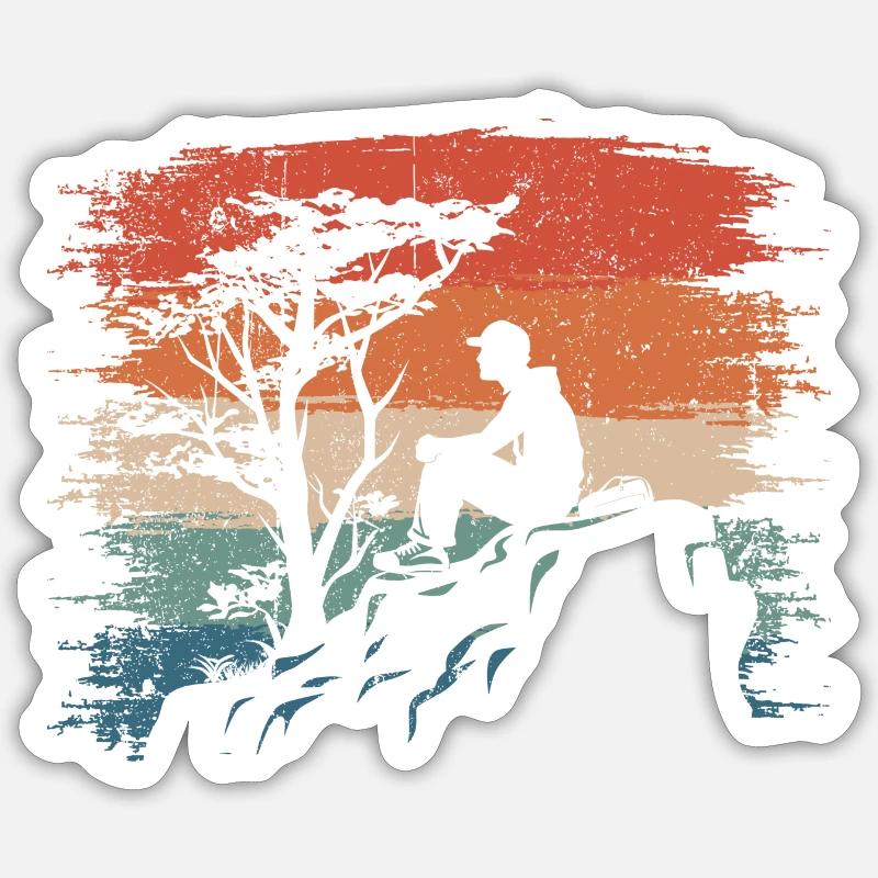 Sunset Cliff Silhouette - Sticker Größe S (10 x 10 cm) - Mattweiß
