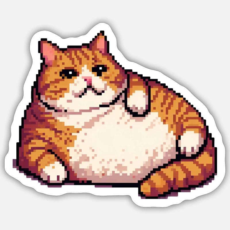 Fette Ingwerkatze Pixelkunst Sticker Größe S (10 x 10 cm)