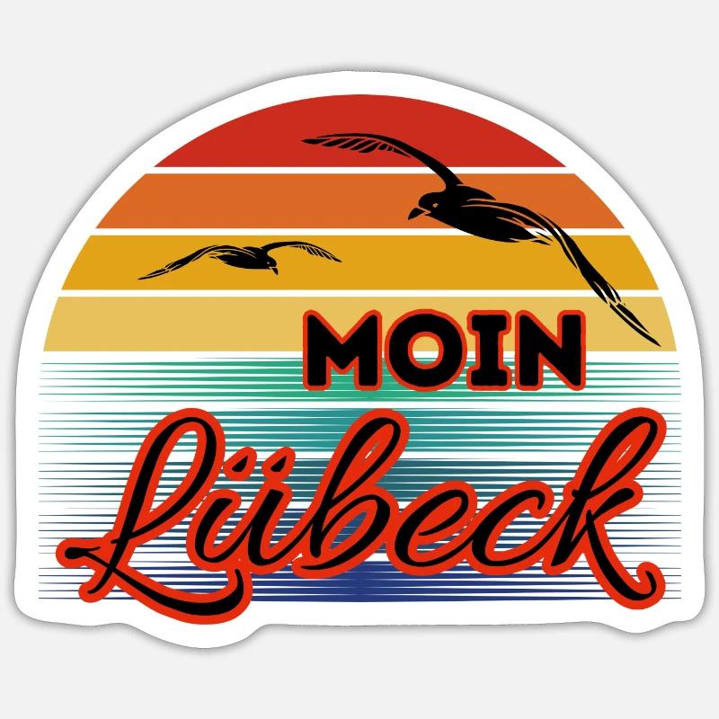 Moin Lübeck mit Möwe im Retro Style - Sticker Größe S (10 x 10 cm) - Mattweiß