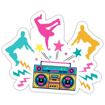 Ghettoblaster Neon tanzende Silhouetten - Sticker Größe S (10 x 10 cm) - Mattweiß - Vorne