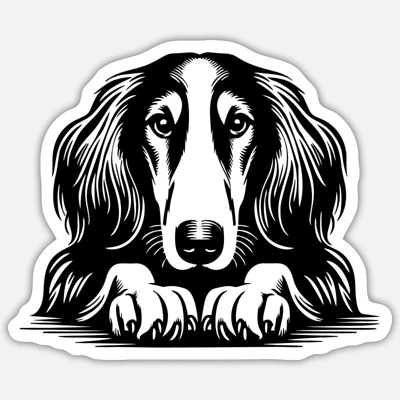 Saluki Head with Paws - Sticker size S (10 x 10 cm) - white matte