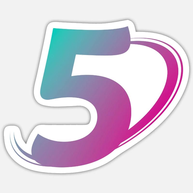 Number 5 multicolor - Sticker size S (10 x 10 cm) - white matte