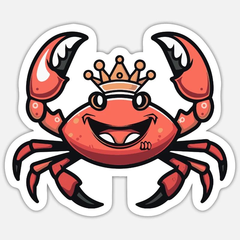 Krebs Krabbe Comic Krone - Sticker Größe S (10 x 10 cm) - Mattweiß