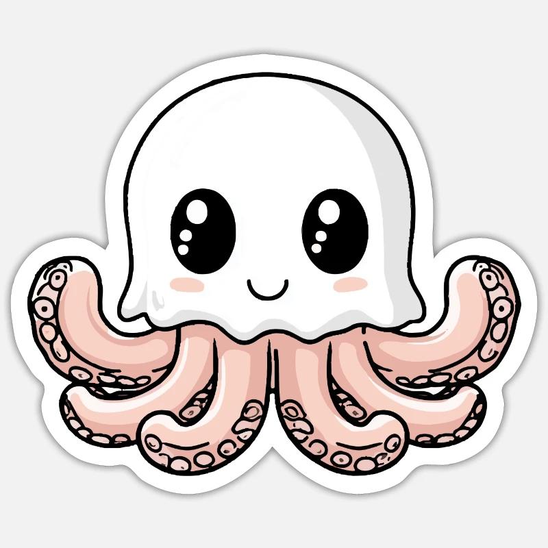 Oktopus Halloween Comic Geist - Sticker Größe S (10 x 10 cm) - Mattweiß