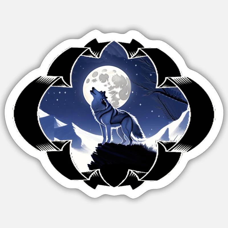 Wolf , Wolf-Design, Wolf im Mondschein, Sticker Größe S (10 x 10 cm)