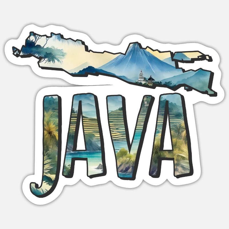 Aquarell Landkarte Java - Sticker Größe S (10 x 10 cm) - Mattweiß
