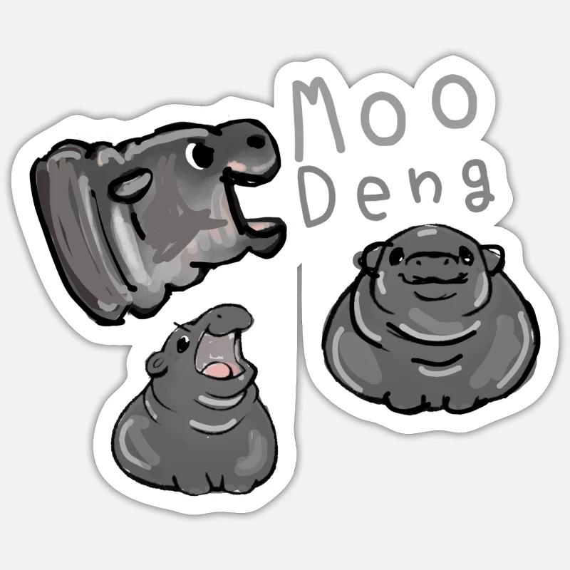 Moo Deng, Nilpferd, illustration, hippo - Sticker Größe S (10 x 10 cm) - Mattweiß