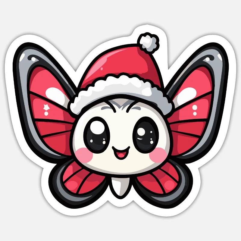 Papillon Noël Mignon - Sticker taille S (10 x 10 cm) - blanc mat