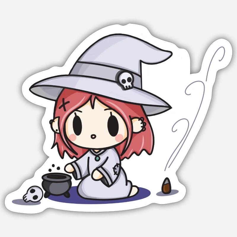 Cute Witch with Cauldron - Sticker size S (10 x 10 cm) - white matte