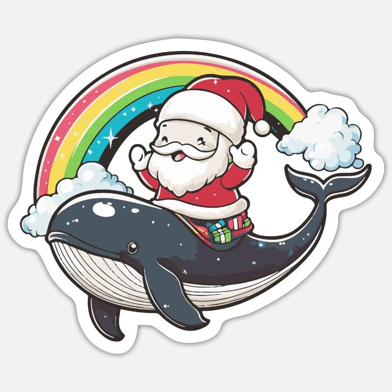 Wal Weihnachtsmann Regenbogen - Sticker Größe S (10 x 10 cm) - Mattweiß
