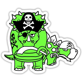 Triceratops Stegosaurus 2 Dinosaurier Pirat Dino - Sticker Größe S (10 x 10 cm) - Mattweiß - Vorne
