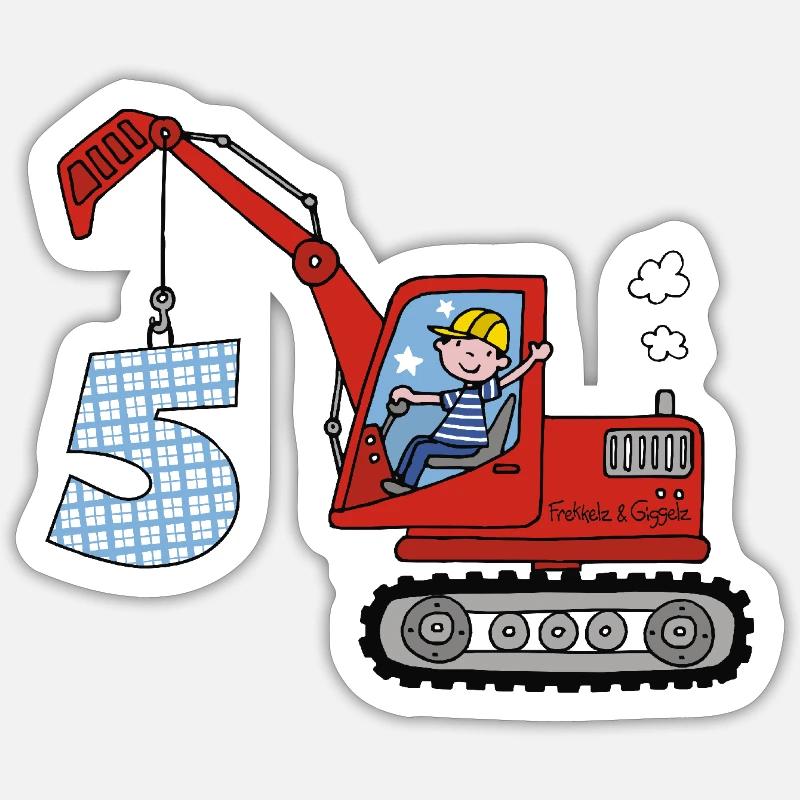 Excavatrice 5e anniversaire - Sticker taille S (10 x 10 cm) - blanc mat