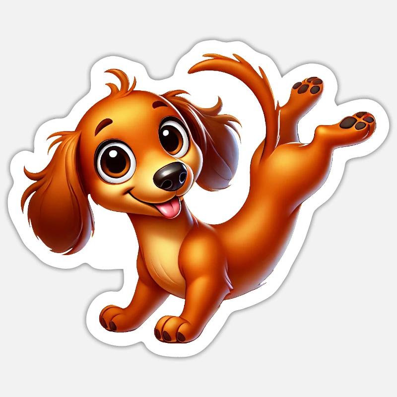 Teckel mignon équilibre sur les mains Breakdance Sport - Sticker taille S (10 x 10 cm) - blanc mat