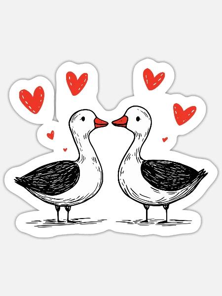 Romantisches Valentinstag Shirt Goose in love - Sticker Größe S (10 x 10 cm) - Mattweiß