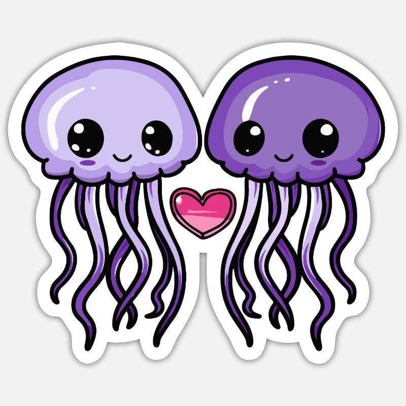 Méduses Couple Saint-Valentin - Sticker taille S (10 x 10 cm) - blanc mat