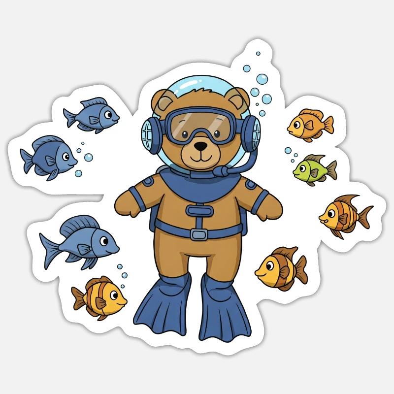 Teddy Bear Diver - Sticker size S (10 x 10 cm) - white matte