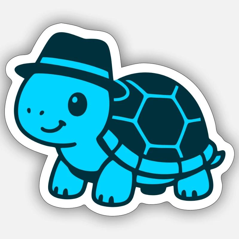 Running turtle with hat - Sticker size S (10 x 10 cm) - white matte