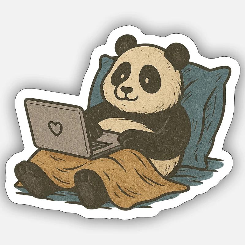 Home Office Panda – Chill & Work Style - Sticker Größe S (10 x 10 cm) - Mattweiß