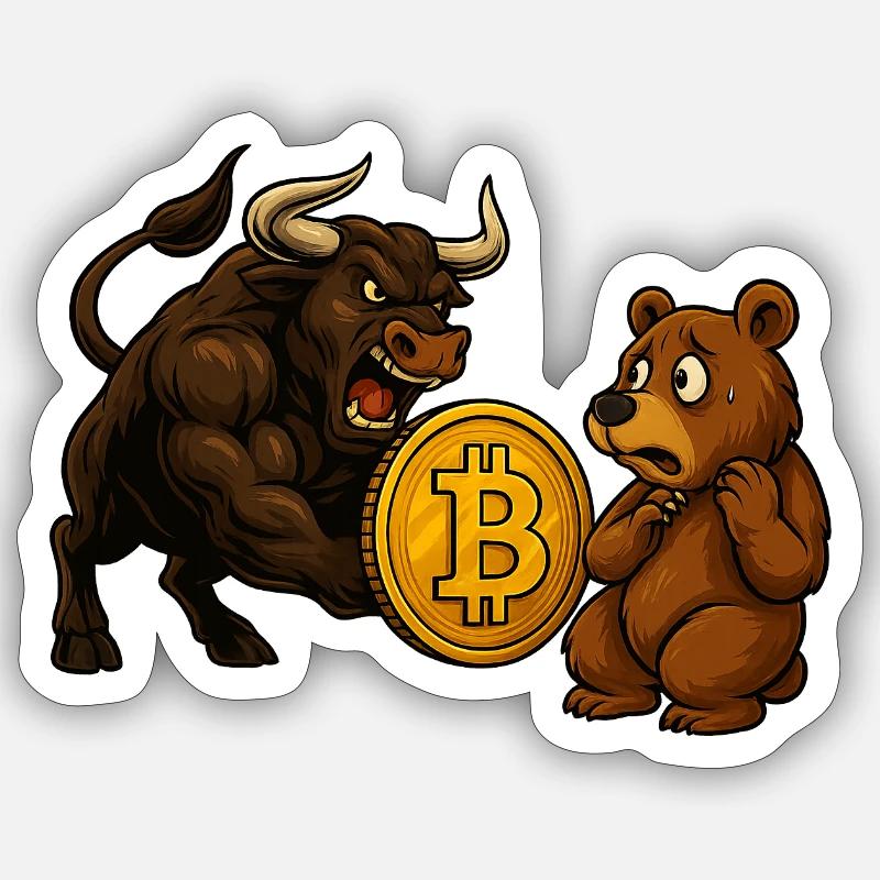 Bitcoin Bull vs. Bear - Sticker Größe S (10 x 10 cm) - Mattweiß