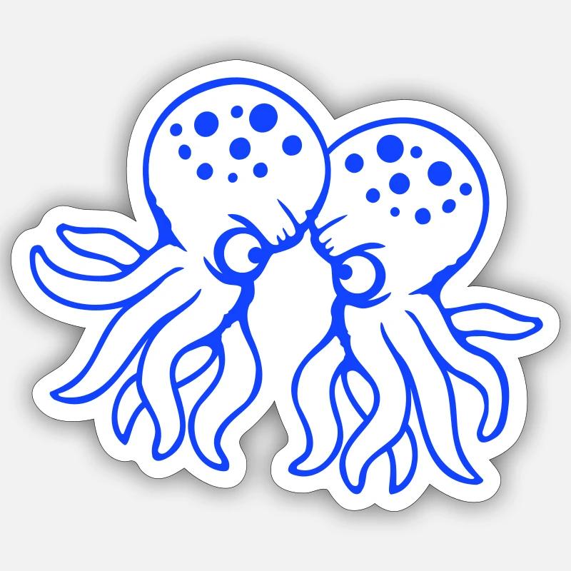 2 Octopus Amis Deux Combattants Ennemis Rivaux Sticker taille S (10 x 10 cm)
