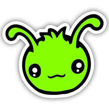 Chenille Alien Mignon Petit Monstre Sourire Heureux - Sticker taille S (10 x 10 cm) - blanc mat - Devant