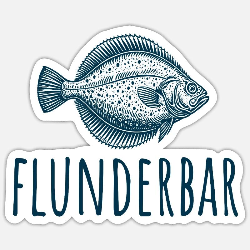 Zielfisch Flunder - Flunderbar - Angler Geschenk - Sticker Größe S (10 x 10 cm) - Mattweiß