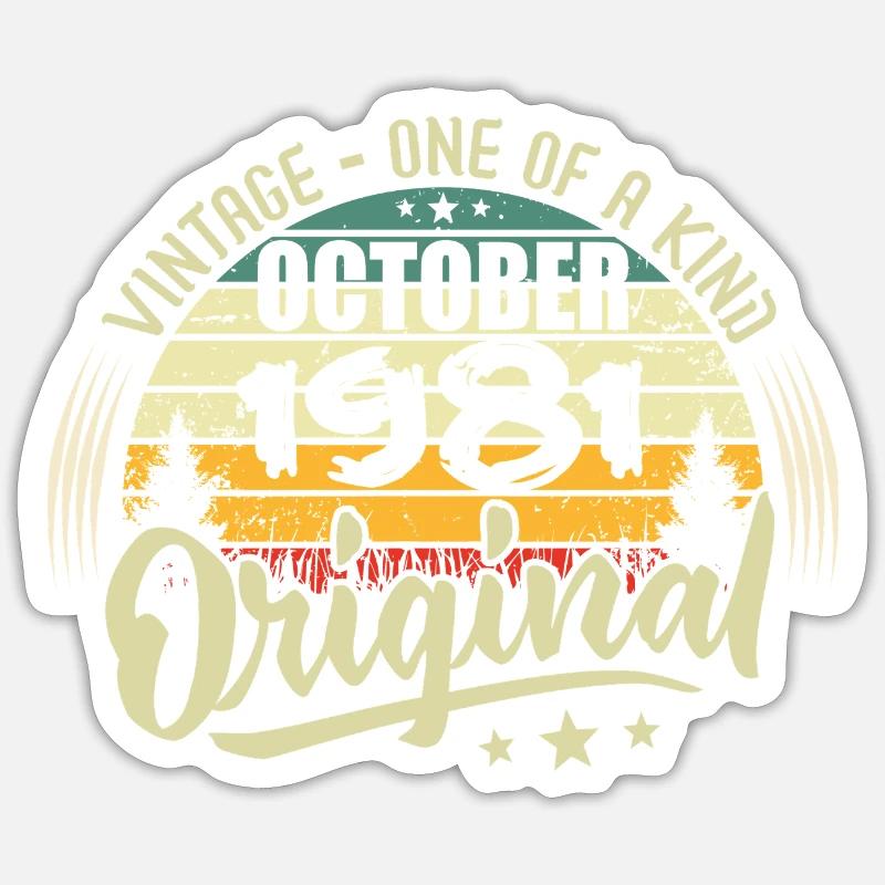 Cadeau Anniversaire Octobre 1981 - Sticker taille S (10 x 10 cm) - blanc mat