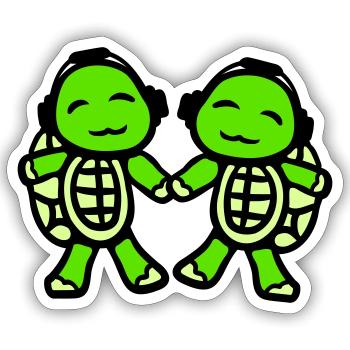 2 Schildkröten Hände halten Paar Liebe Kopfhörer - Sticker Größe S (10 x 10 cm) - Mattweiß - Vorne