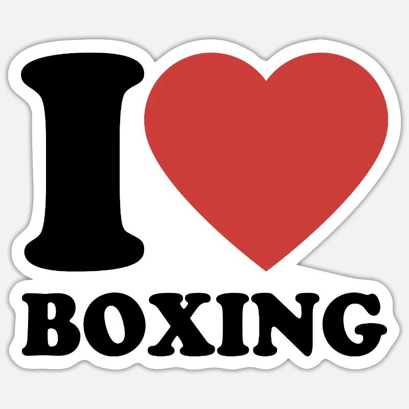 J’aime la boxe - Coeur - Boxe - Sticker taille S (10 x 10 cm) - blanc mat