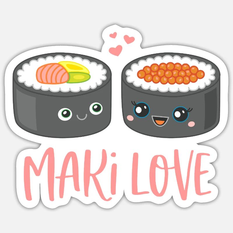 Maki Love Sushi Comic - Sticker taille S (10 x 10 cm) - blanc mat