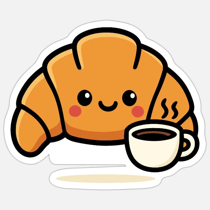 Croissant Café Mignon - Sticker taille S (10 x 10 cm) - blanc mat