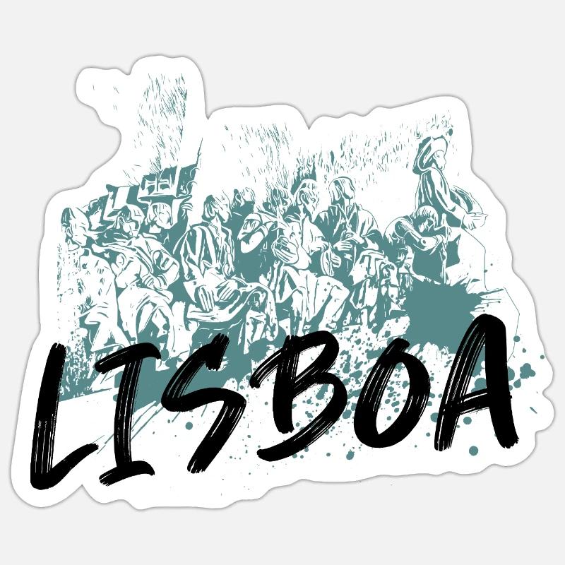 Monument Discoveries Lissabon blaue Illustration - Sticker Größe S (10 x 10 cm) - Mattweiß