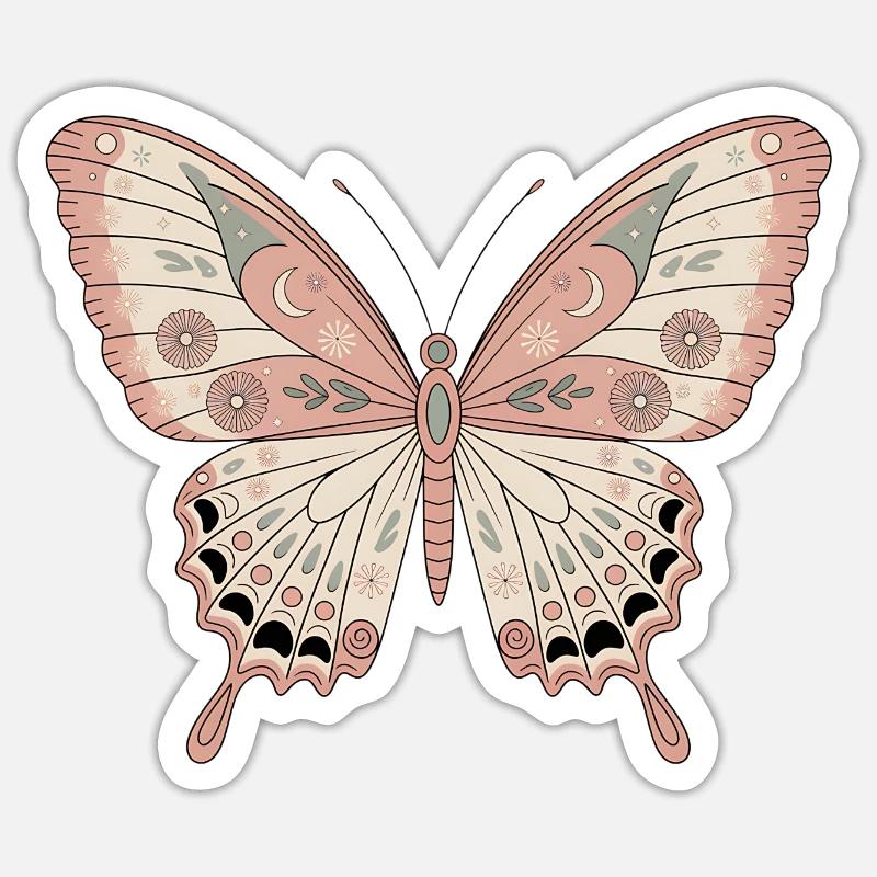 Papillon bohème - Sticker taille S (10 x 10 cm) - blanc mat