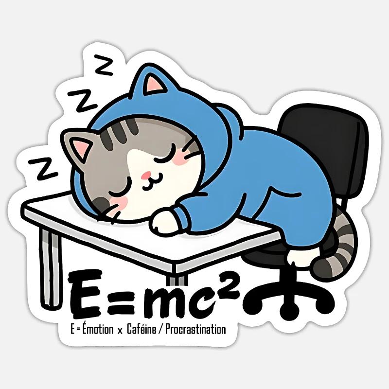 E = mc² - Sleeper Cat in Blue Pyjamas - Sticker size S (10 x 10 cm) - white matte