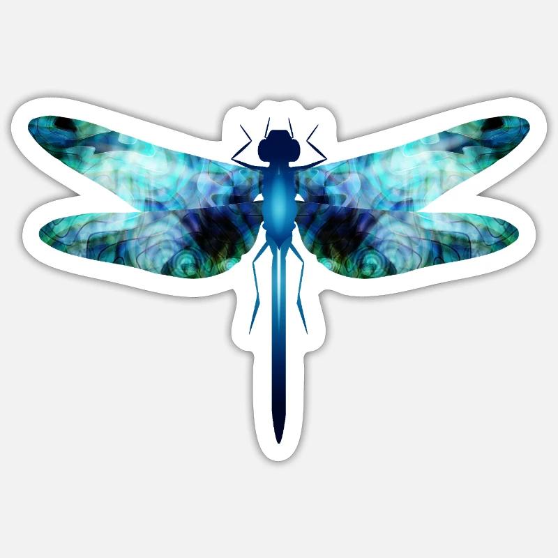 Libellule irisée dans les tons bleu-vert Sticker taille S (10 x 10 cm)
