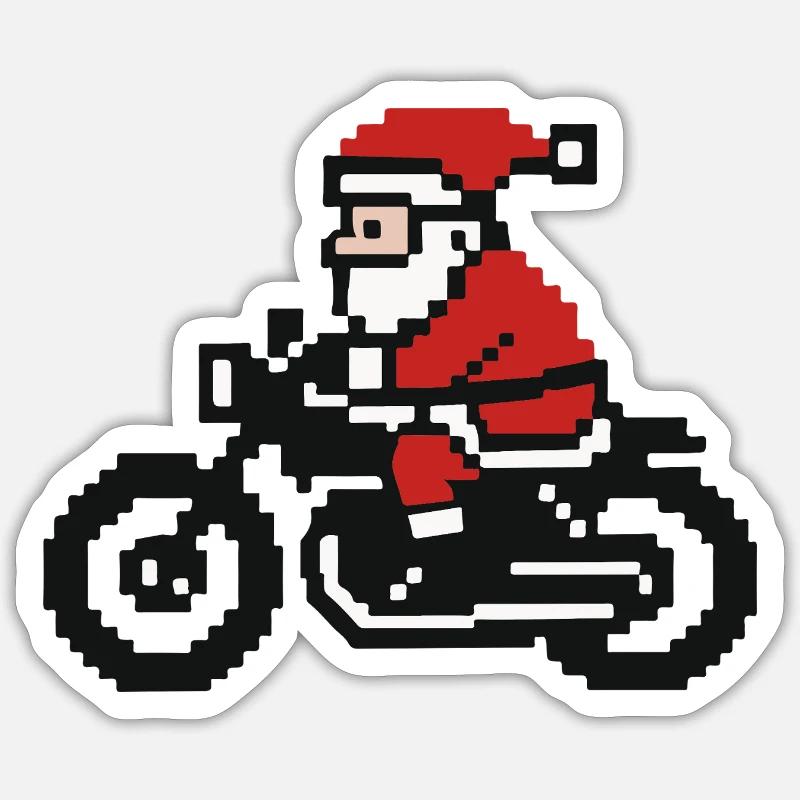 Pull de Noël moche – Père Noël dans le style Retro Pixel - Sticker taille S (10 x 10 cm) - blanc mat