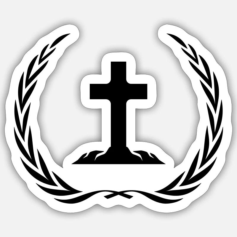Couronne de symbole de croix - Sticker taille S (10 x 10 cm) - blanc mat