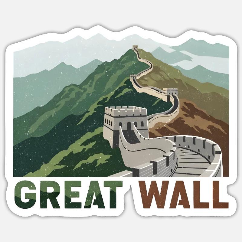 Große Mauer Chinesische Mauer - Sticker Größe S (10 x 10 cm) - Mattweiß