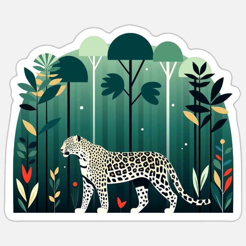 Léopard dans la jungle - Sticker taille S (10 x 10 cm) - blanc mat