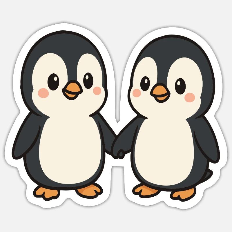 Zwei Pinguine Händchenhaltend - Sticker Größe S (10 x 10 cm) - Mattweiß