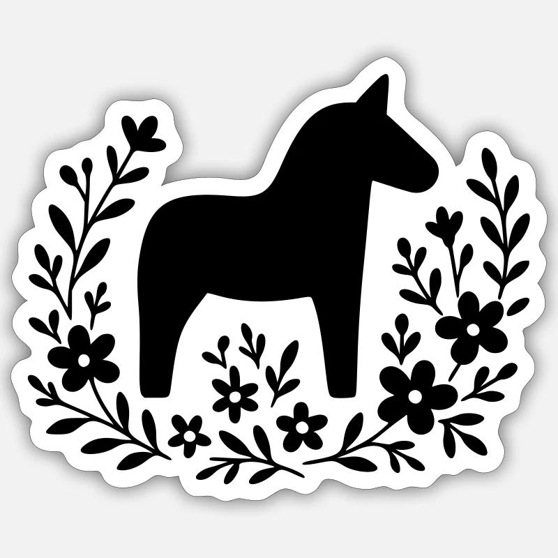 Cheval Dala – Conception d’art populaire nordique Sticker taille S (10 x 10 cm)