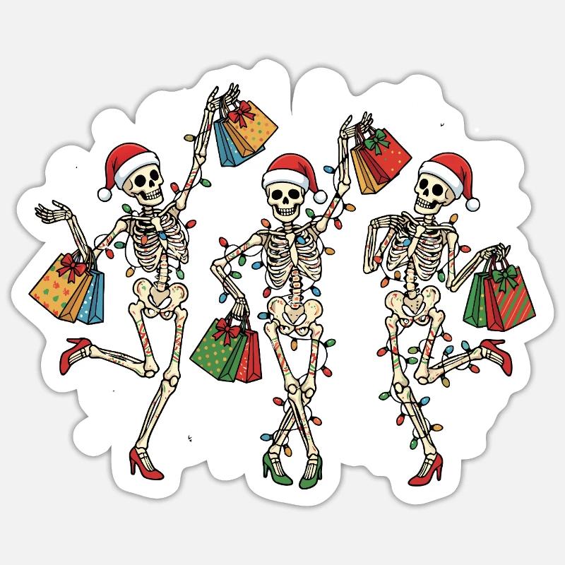 Dancing skeleton shoppers - Sticker size S (10 x 10 cm) - white matte