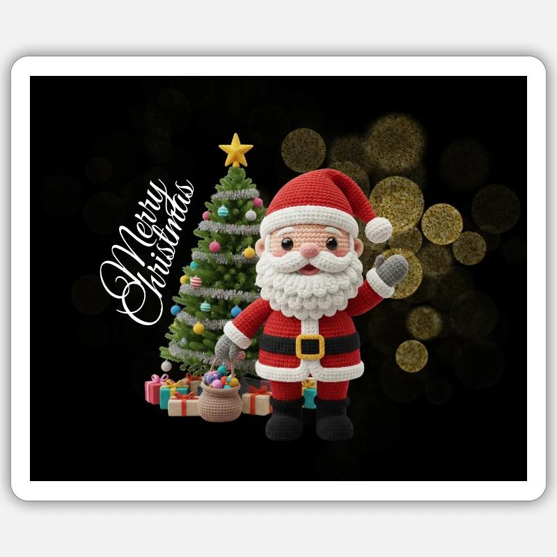 Gestrickter Santa mit Weihnachtsbaum - Sticker Größe S (10 x 10 cm) - Mattweiß