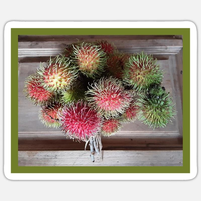 Fruit du litchi - Sticker taille S (10 x 10 cm) - blanc mat