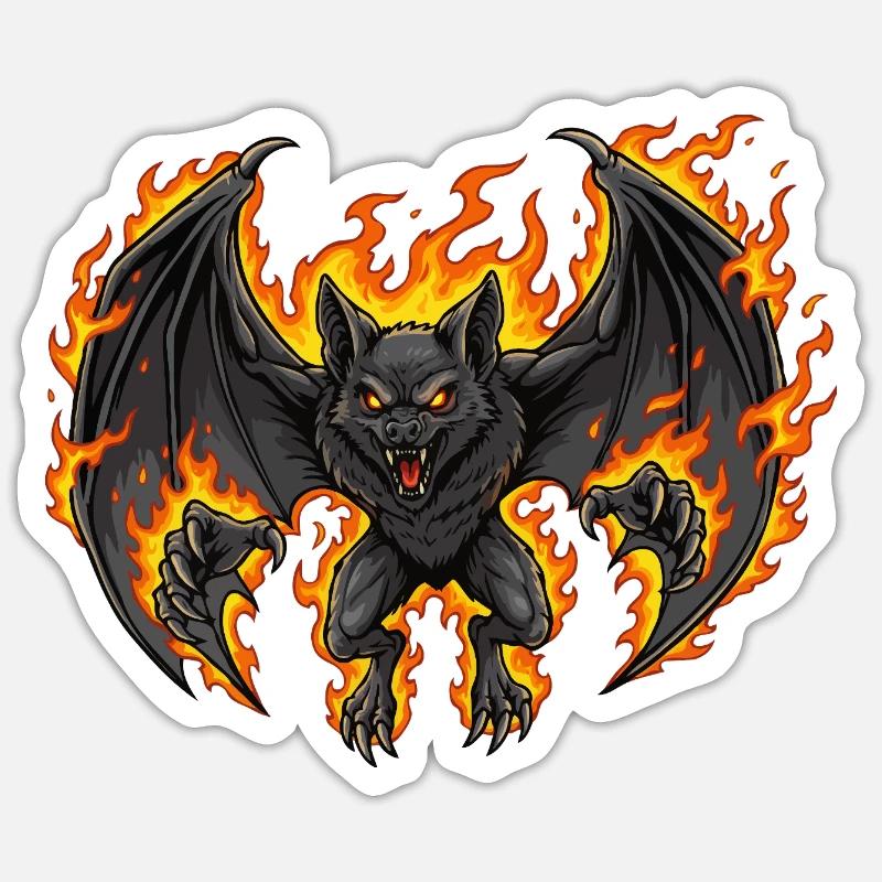 Bat on fire - Sticker size S (10 x 10 cm) - white matte