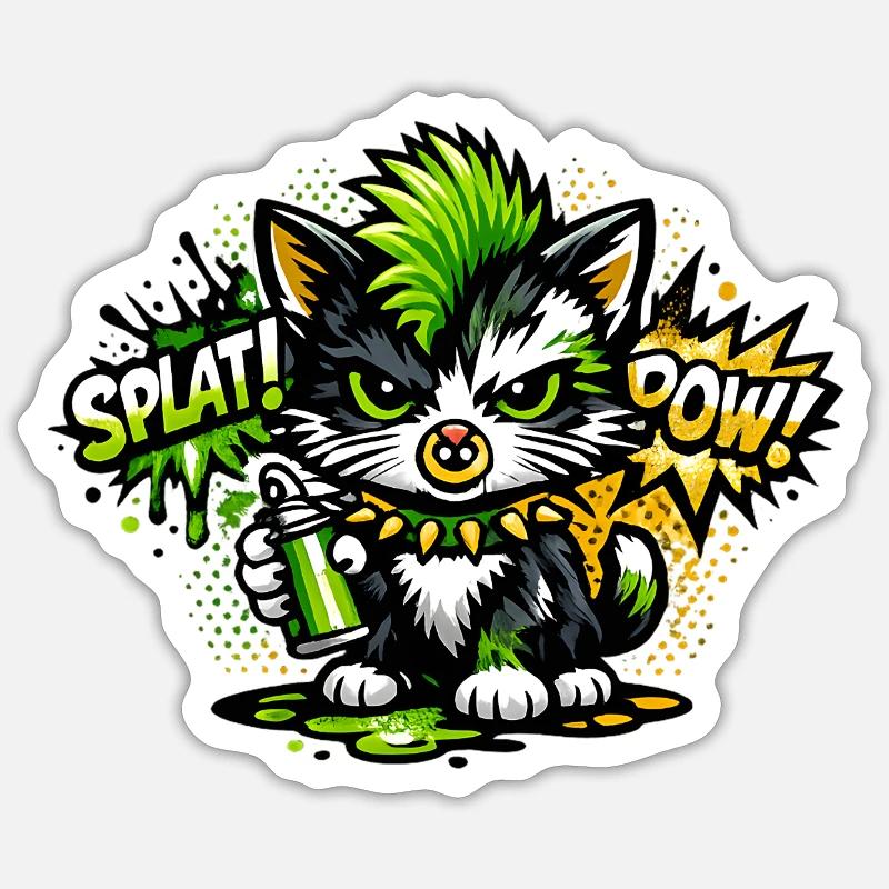 Neon Graffiti Kätzchen Sprayer Sticker Größe S (10 x 10 cm)